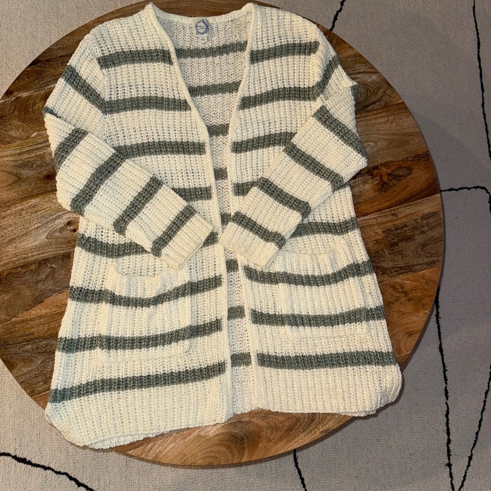 Blue Rain Cream and Green Striped Cardigan